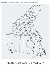Mapa del país de Canadá. Detalles altos. Estilo de regiones de esquema. Forma de Canadá. Ilustración vectorial.