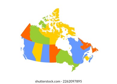 Canada political map of administrative divisions - provinces and territories. Blank colorful vector map.