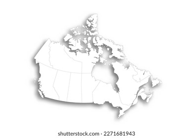 Canada political map of administrative divisions - provinces and territories. Flat white blank map with thin black outline and dropped shadow.