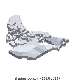 Canada political map of administrative divisions - provinces and territories. 3D isometric blank vector map in shades of grey.