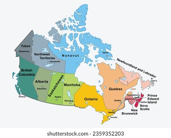 canada political map. map of canada with its provinces. canada map.