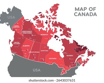 Canada Political Map Vector with Labels	