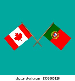 Canada and Portugal crossed flags.Language learning or travel concept 