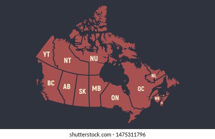 Canada poster map with short provinces names. Vintage Canadian background. Vector illustration