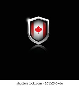 Canada protect shield vector illustration.metallic shield with Canada flag