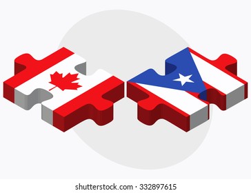 Canada and Puerto Rico Flags in puzzle isolated on white background