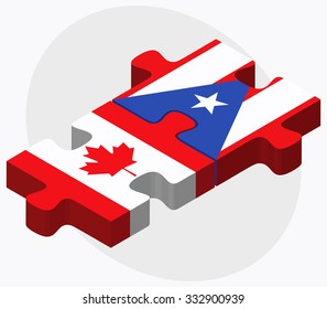 Canada and Puerto Rico Flags in puzzle isolated on white background