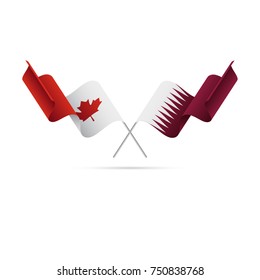 Canada and Qatar flags. Crossed flags. Vector illustration.
