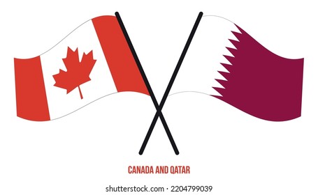 Canada and Qatar Flags Crossed And Waving Flat Style. Official Proportion. Correct Colors.