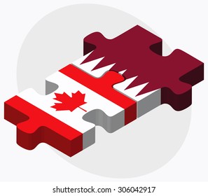 Canada and Qatar Flags in puzzle isolated on white background