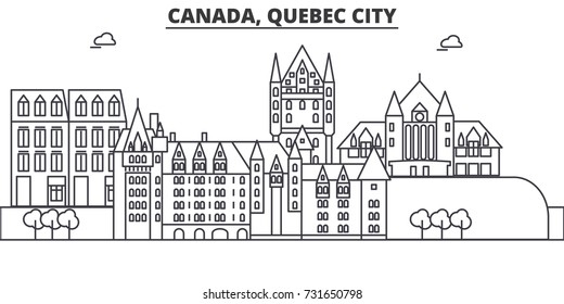 Canada, Quebec City architecture line skyline illustration. Linear vector cityscape with famous landmarks, city sights, design icons. Landscape wtih editable strokes