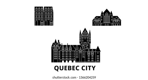 Canada, Quebec City flat travel skyline set. Canada, Quebec City black city vector illustration, symbol, travel sights, landmarks.