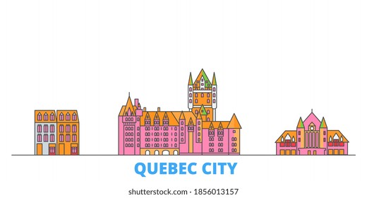 Canada, Quebec City line cityscape, flat vector. Travel city landmark, oultine illustration, line world icons