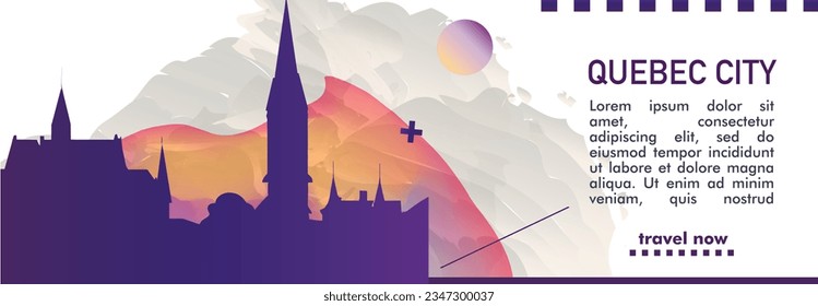 Canadá Quebec City skyline cityscape gradiente abstracto arte banner. Viaje Carátula guid de la provincia de Quebec ciudad vectorial plantilla para folletos, folletos, volante, sitio web, página