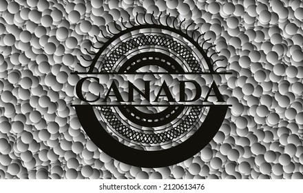 Kanada realistisches schwarzes Emblem mit Bubbles Hintergrund. Vektorgrafik. Detaillierte Angaben. 