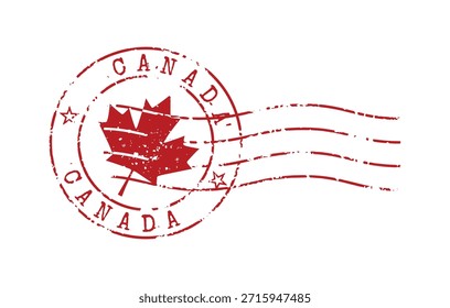 Carimbo postal vermelho grunge Canadá com símbolo de folha de bordo para correio e viagens