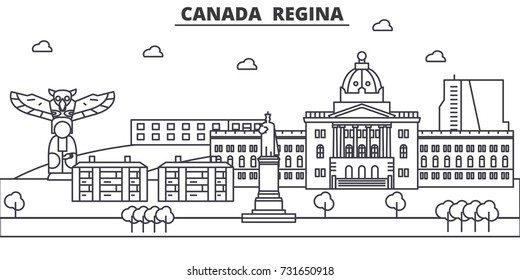 Canada, Regina architecture line skyline illustration. Linear vector cityscape with famous landmarks, city sights, design icons. Landscape wtih editable strokes