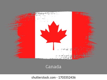 Canada republic official flag in shape of paintbrush stroke. Canadian national identity symbol for patriotic design. Grunge brush blot isolated vector illustration. Canada country nationality sign.