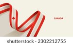 Canada ribbon flag. Bent waving ribbon in colors of the Canada national flag. National flag background.