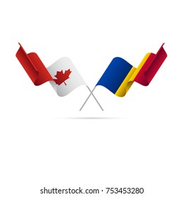 Canada and Romania flags. Crossed flags. Vector illustration.