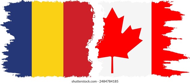 Canada and Romania grunge flags connection, vector