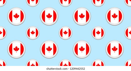 Canada round flag seamless pattern. Canadian background. Vector circle icons. Geometric symbols. Texture for sports pages, competition, games. travelling, school, design elements. patriotic wallpaper