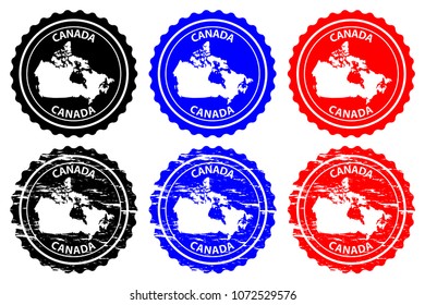 Canada - rubber stamp - vector, Canada continent map pattern - sticker - black, blue and red