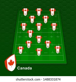 Canada rugby team player position on rugby field. Vector illustration.