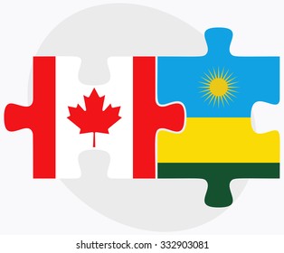 Canada and Rwanda Flags in puzzle isolated on white background