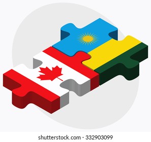Canada and Rwanda Flags in puzzle isolated on white background