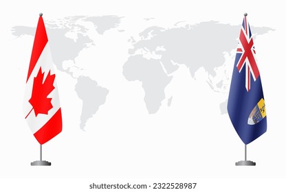 Kanada und St. Helena Flaggen für offizielle Treffen auf dem Hintergrund der Weltkarte.