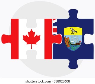 Canada and Saint Helena Flags in puzzle isolated on white background