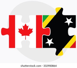 Canada and Saint Kitts and Nevis Flags in puzzle isolated on white background