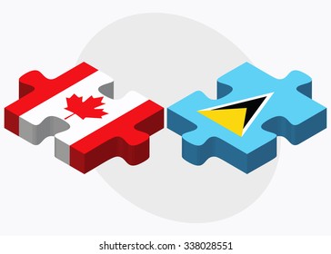 Canada and Saint Lucia Flags in puzzle isolated on white background
