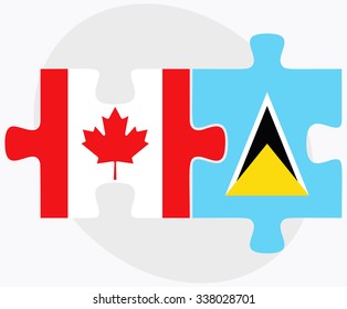 Canada and Saint Lucia Flags in puzzle isolated on white background
