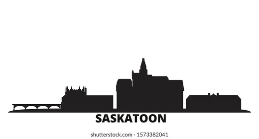 Canada, Saskatoon city skyline isolated vector illustration. Canada, Saskatoon travel black cityscape