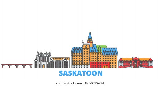 Canada, Saskatoon line cityscape, flat vector. Travel city landmark, oultine illustration, line world icons