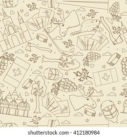 Canada seamless line art design vector illustration. Separate objects. Hand drawn doodle design elements.