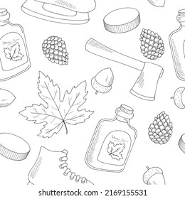 Canada seamless pattern background black white sketch illustration vector