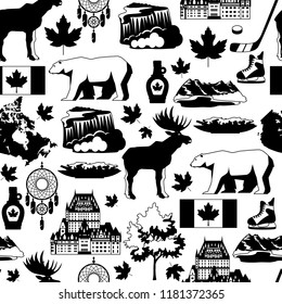 Canada seamless pattern. Canadian traditional symbols and attractions.