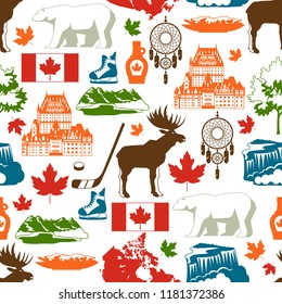 Canada seamless pattern. Canadian traditional symbols and attractions.