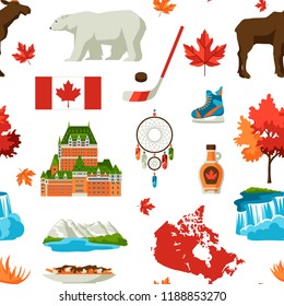 Canada seamless pattern. Canadian traditional symbols and attractions.