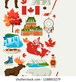 Canada seamless pattern. Canadian traditional symbols and attractions.