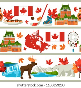 Canada seamless pattern. Canadian traditional symbols and attractions.