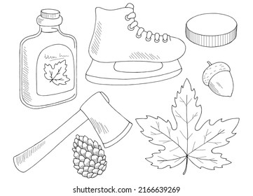 Canada set black white isolated sketch illustration vector
