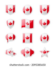 Canada - set of country flags in the form of stickers of various shapes. Vector illustration
