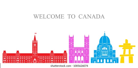 Canada set. Isolated Canada architecture on white background