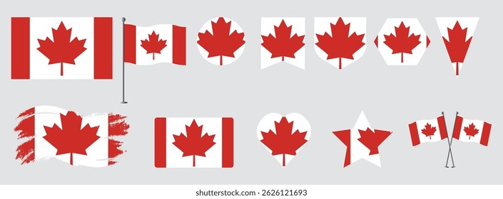 Conjunto Canadá.   conjunto de design de vetor de bandeira nacional com formas populares e pincel. Ilustração de vetor de bandeira do Canadá