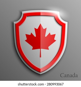 Canada set shiny buttons and shields of flag with frame - vector illustration. Isolated abstract object against gray background.