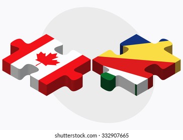 Canada and Seychelles Flags in puzzle isolated on white background